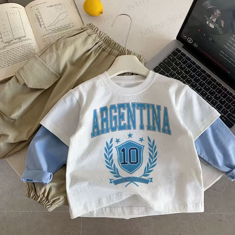 AGENTINA 10 Baby Toddler Contrast Sleeves T-shirt - Blue - 3-5T - image 1