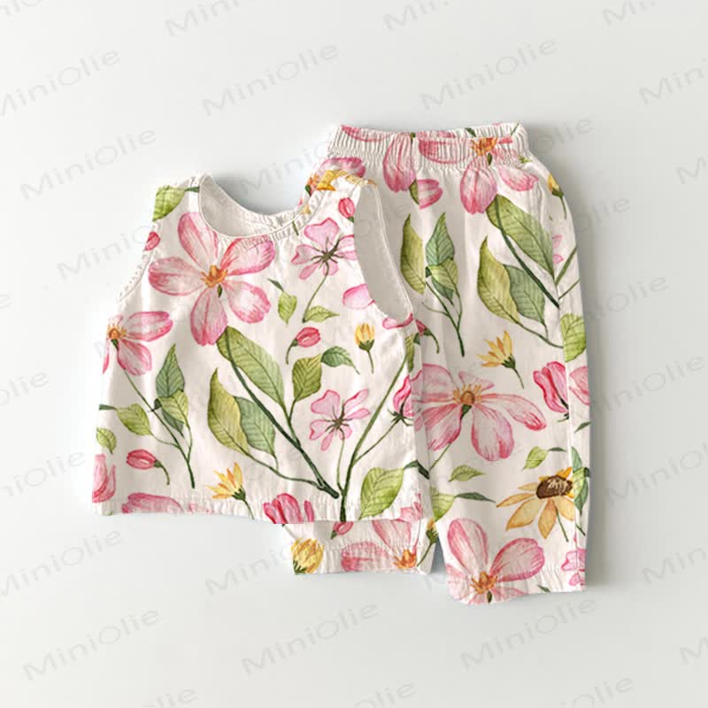 Baby Toddler Flower Print Tank Top and Pants 2-piece Set - White - 3-4T - image 1