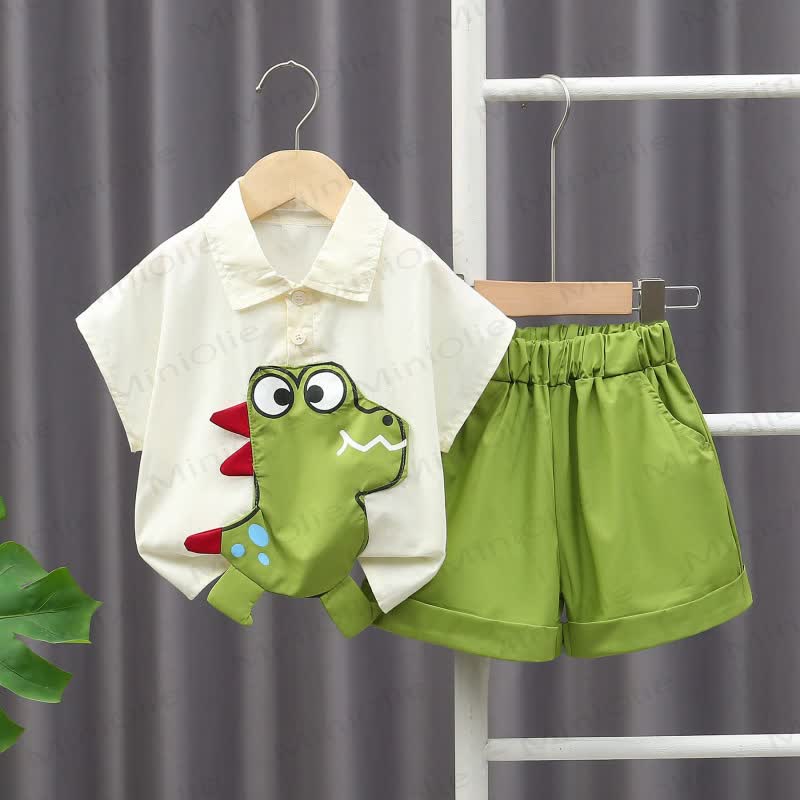Baby Toddler Boys Green Dino Print Shirt and Shorts 2-piece Set - Green - 4-5T - image 1
