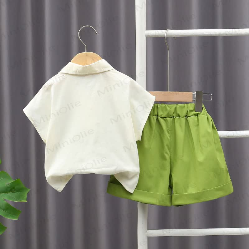 Baby Toddler Boys Green Dino Print Shirt and Shorts 2-piece Set - image 2