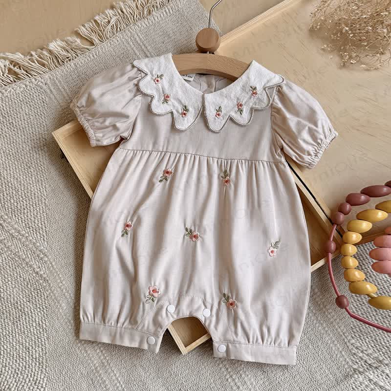 Baby Girls Floral Embroidered Bubble Sleeves Romper - Apricot - 18-24M - image 3