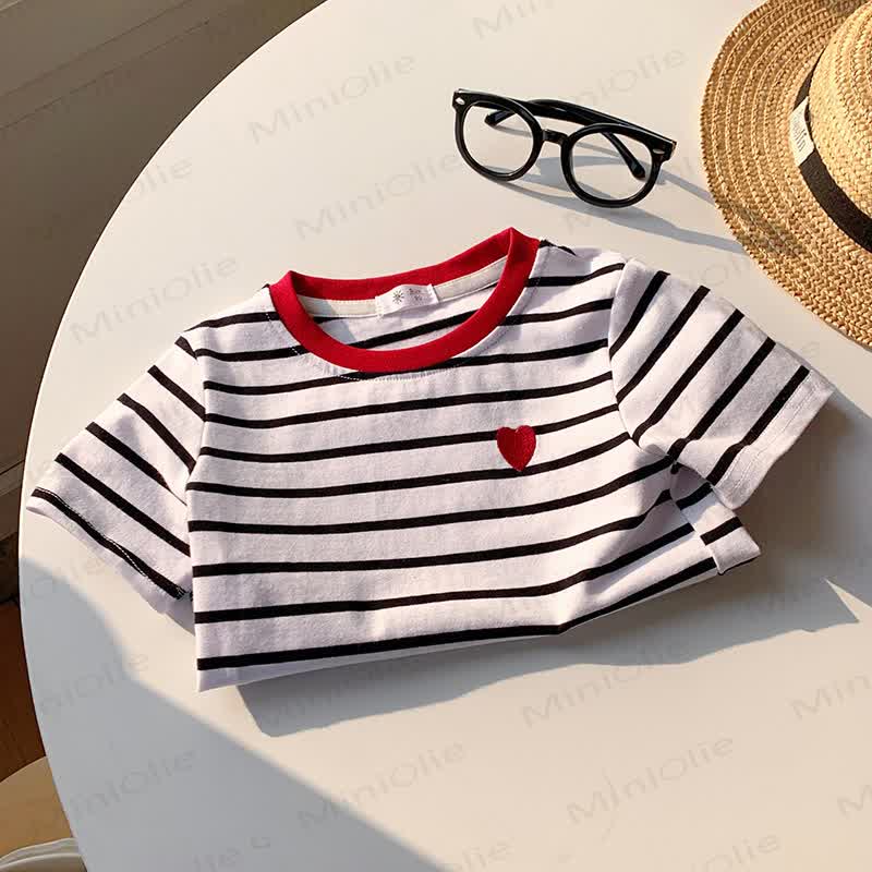 Toddler Girls Heart Striped Casual T-Shirt - Red - 10-11T - image 2