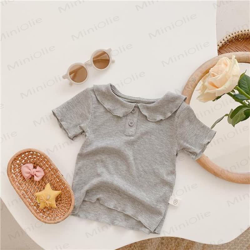Toddler Girl Solid Color Ruffle Collar Ribbed T-Shirt - Gray - 6-7T - image 5