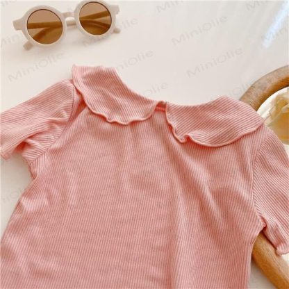 Toddler Girl Solid Color Ruffle Collar Ribbed T-Shirt - image 11