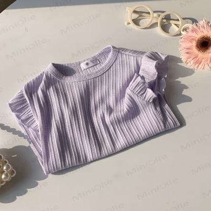 Toddler Girl Solid Color Ribbed Flutter Sleeve T-Shirt - Purple - 8-9T - image 6