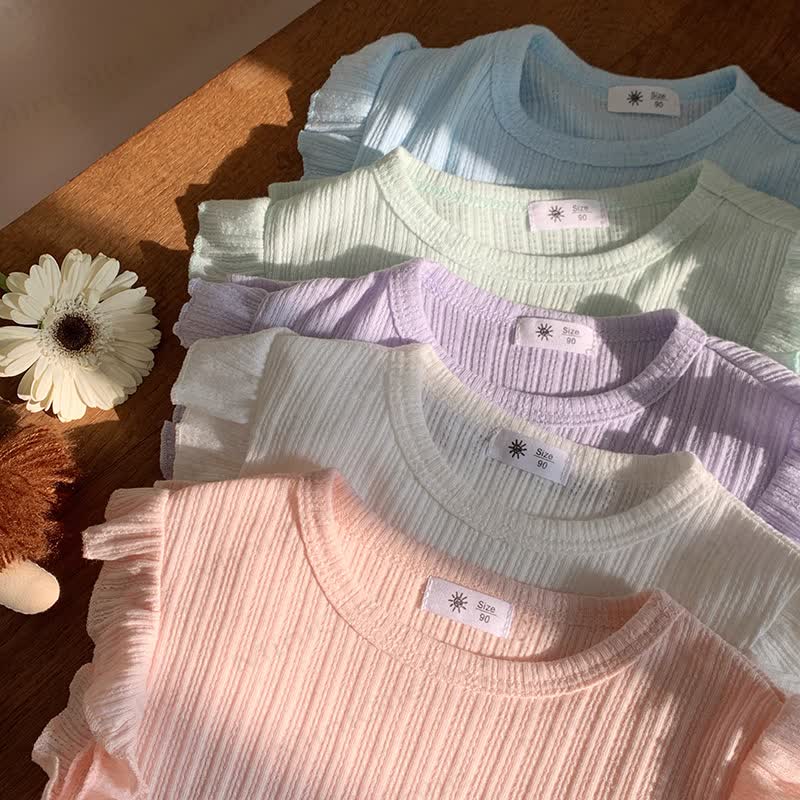 Toddler Girl Solid Color Ribbed Flutter Sleeve T-Shirt - image 8