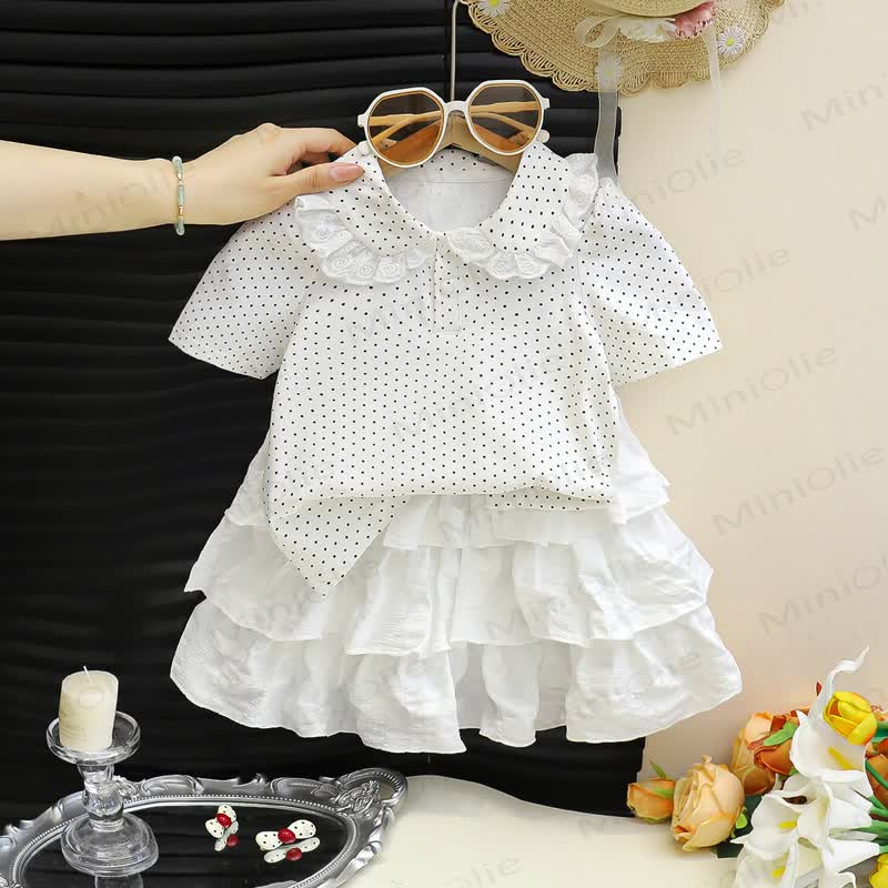 Toddler Girl Polka Dot Top and Skirt 2-piece Set - White - 10-11T - image 2