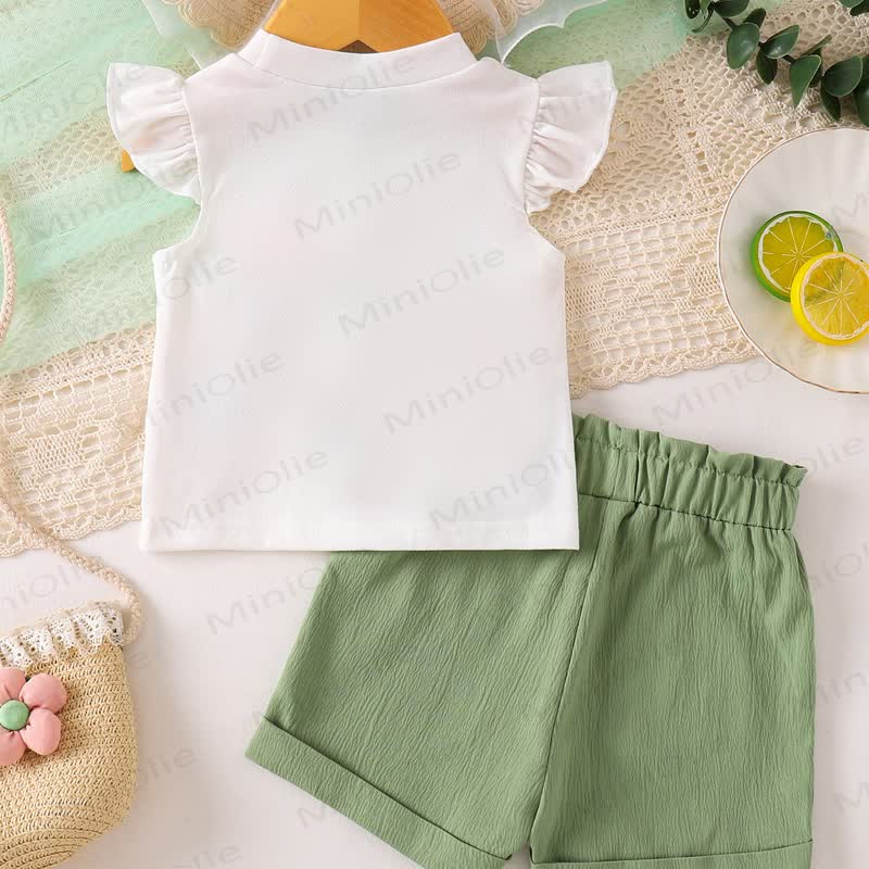 Baby Toddler Girl Floral Applique Flutter Sleeve Top and Shorts 2-piece Set - image 2