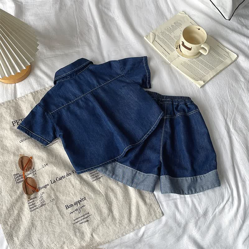 Toddler Baby Dog Pocket Denim Top and Shorts 2-piece Set - image 2