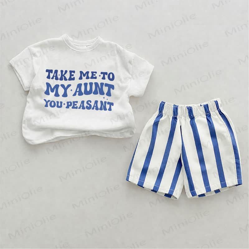 TAKE ME TO MY AUNT YOU PEASANT Baby White&Blue Vertical Striped 2-piece Shorts Set - White&Blue - 2-3T - image 1