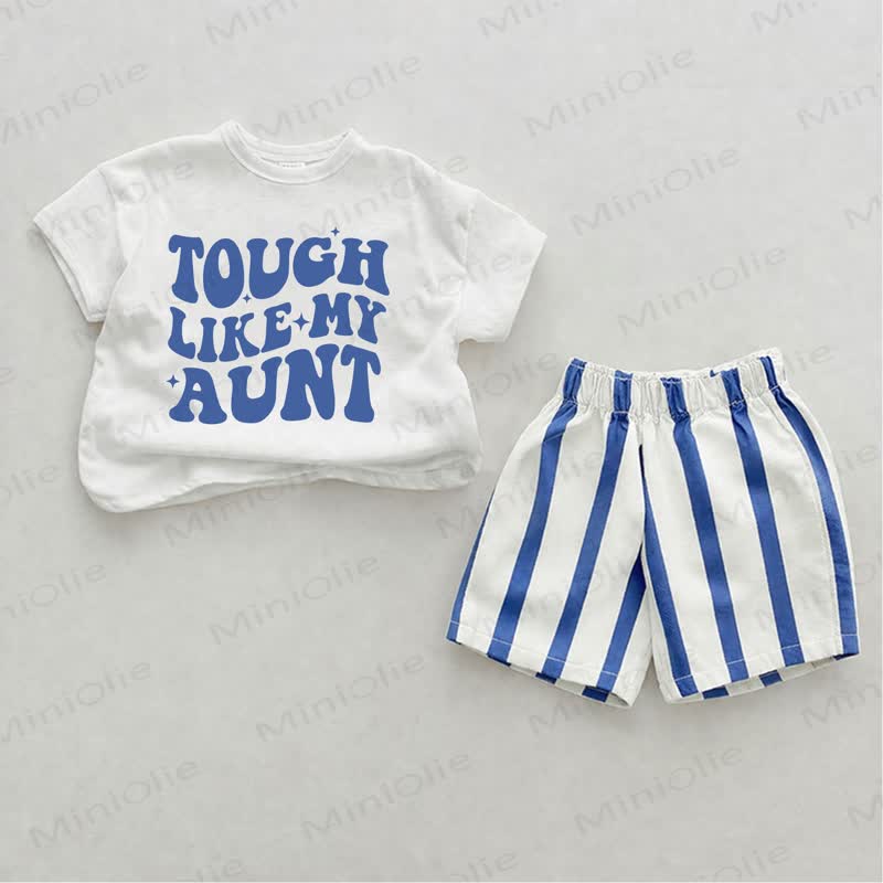 TOUCH LIKE MY AUNT Baby White&Blue Vertical Striped 2-piece Shorts Set - White&Blue - 2-3T - image 1