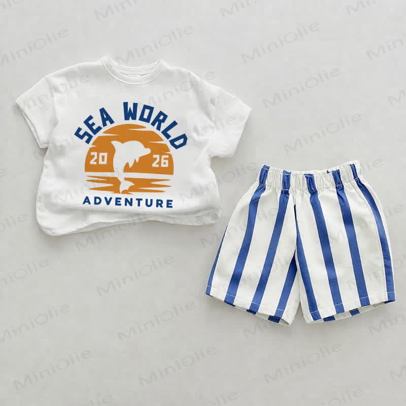 SEA WORLD 2026 ADVENTURE Baby Blue Vertical Striped 2-piece Shorts Set - White&Blue - 2-3T - image 1