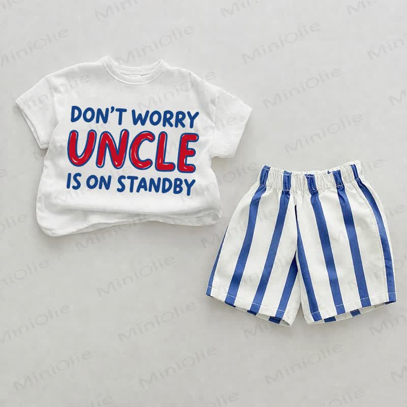 DON'T WORRY UNCLE IS ON STANDBY Baby White&Blue Vertical Striped 2-piece Shorts Set - White&Blue - 2-3T - image 1