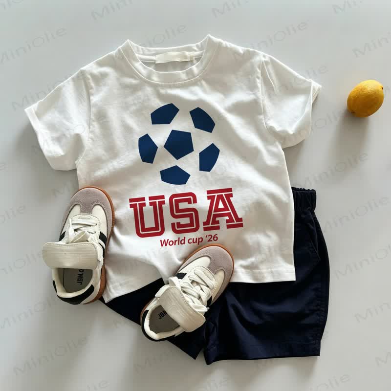 USA WORLD CUP '26 Baby Toddler Soccer Print White Tee and Navy Shorts 2-piece Set - White&Navy - 3-5T - image 1