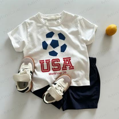 USA WORLD CUP '26 Baby Toddler Soccer Print White Tee and Navy Shorts 2-piece Set - White&Navy - 3-5T - image 1
