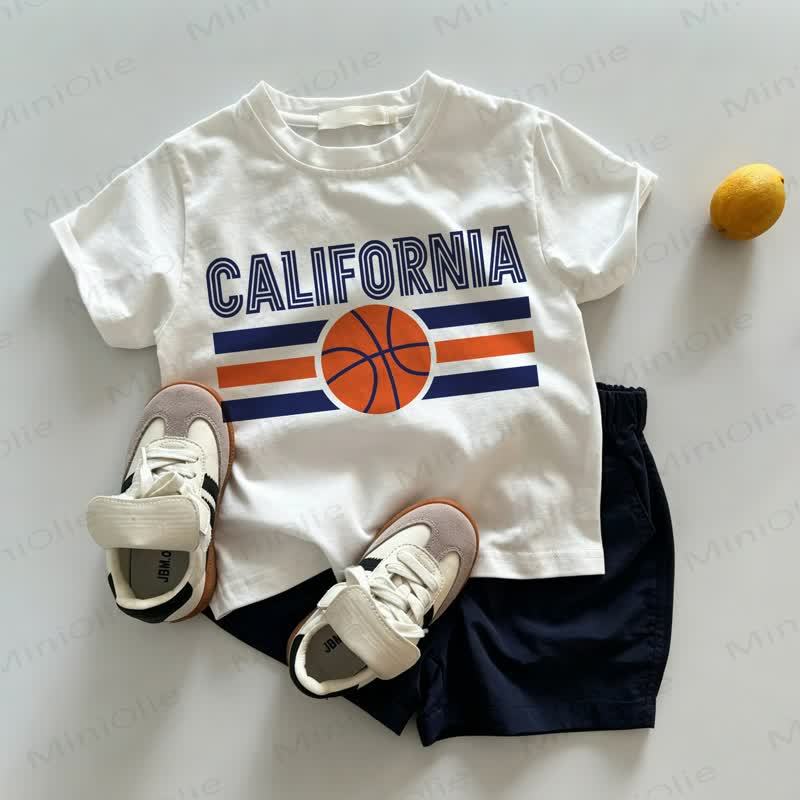 CALIFORNIA Baby Toddler Basketball White Tee and Navy Shorts 2-piece Set - White&Navy - 3-5T - image 1