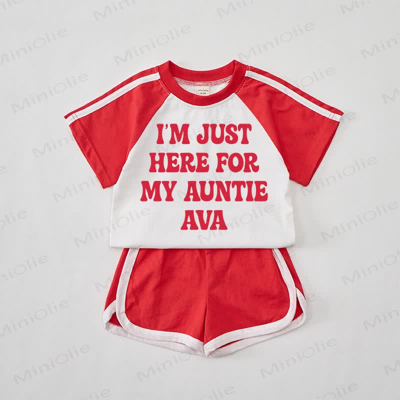 I'M JUST HERE FOR MY AUNTIE AVA Baby Red Tee and Shorts Set - Red - 2-3T - image 1