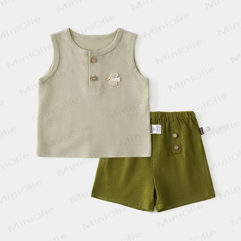 Baby Toddler Animal Applique Sleeveless Top and Shorts 2-piece Set - Green - 3-4T - image 3