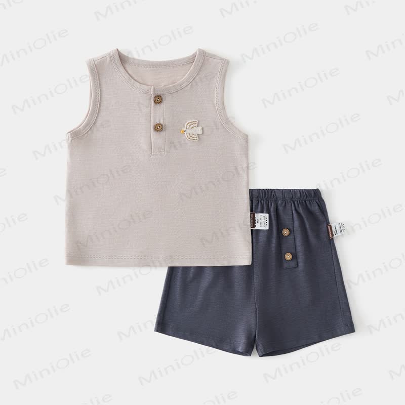 Baby Toddler Animal Applique Sleeveless Top and Shorts 2-piece Set - Gray - 3-4T - image 2
