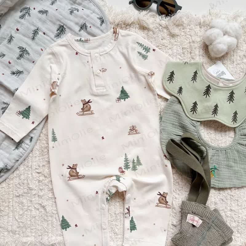 Baby Animal Print Snap Front Romper - Beige Bear - 18-24M - image 2