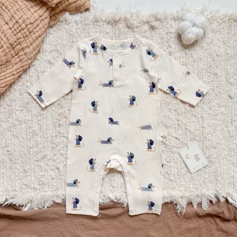 Baby Animal Print Snap Front Romper - Beige Dog - 18-24M - image 3