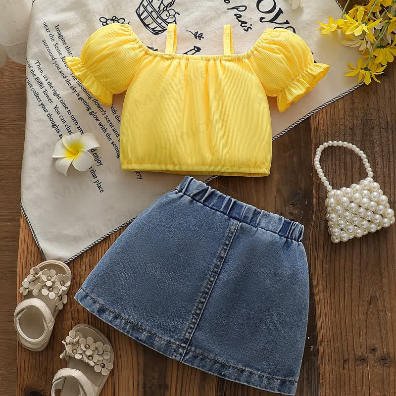 Baby Toddler Girl Yellow Floral Top and Denim Skirt 2-piece Set - image 4
