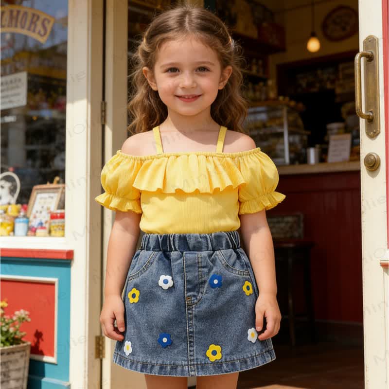 Baby Toddler Girl Yellow Floral Top and Denim Skirt 2-piece Set - image 2