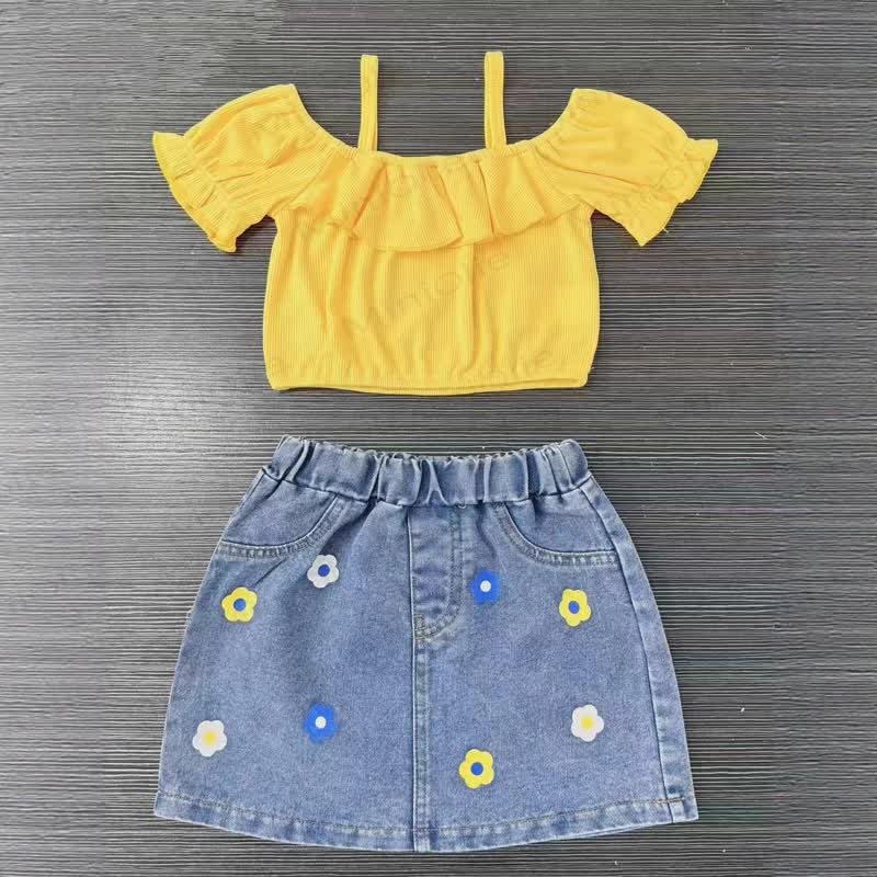 Baby Toddler Girl Yellow Floral Top and Denim Skirt 2-piece Set - image 3