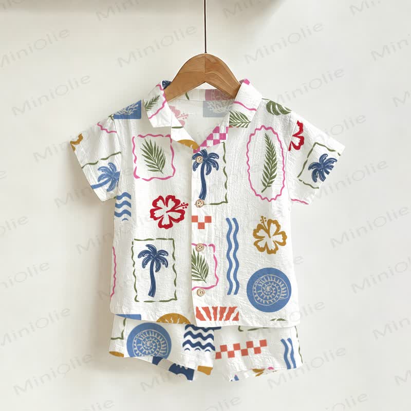 Baby Toddler Boys Tropical Plant Shirt and Shorts 2-piece Set - White - 3-5T - image 1
