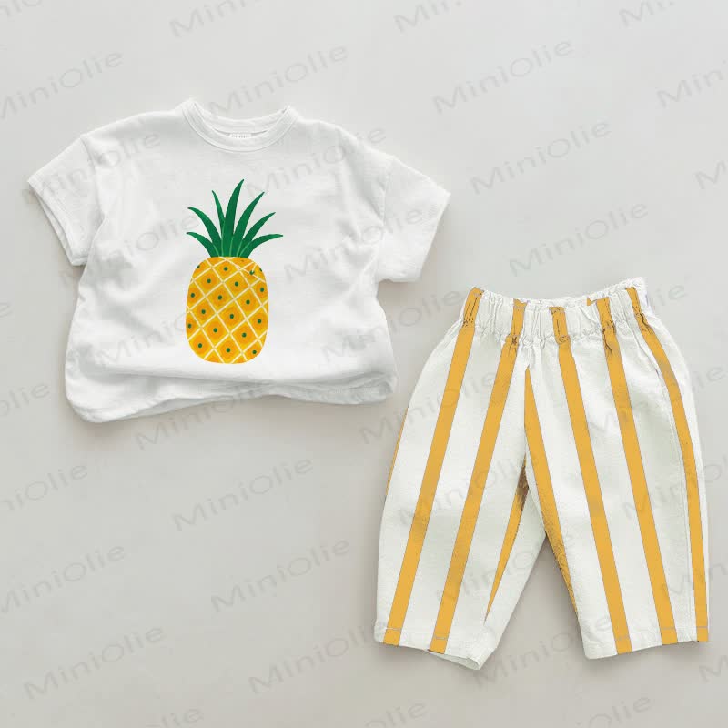 Baby Pineapple White&Yellow Vertical Striped 2-piece Set - White&Yellow - 2-3T - image 1