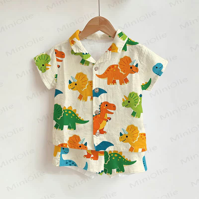 Toddler Boys Dino Full-print Shirt and Shorts 2-piece Set - White - 3-5T - image 1