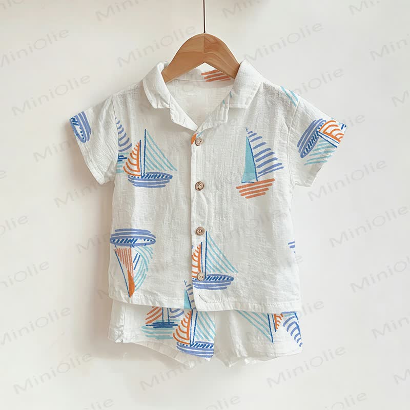 Toddler Boys Ship Print Shirt and Shorts 2-piece Set - White - 3-5T - image 1