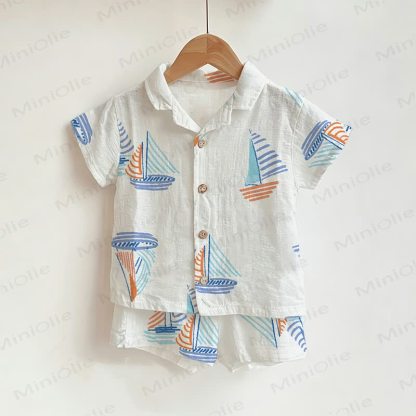 Toddler Boys Ship Print Shirt and Shorts 2-piece Set - White - 3-5T - image 1