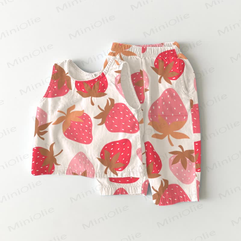 Baby Toddler Strawberry Print Top and Shorts 2-piece Set - White - 3-4T - image 1