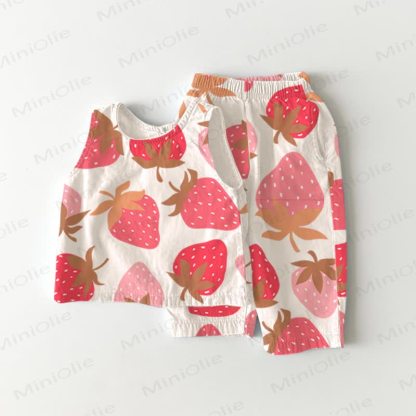 Baby Toddler Strawberry Print Top and Shorts 2-piece Set - White - 3-4T - image 1