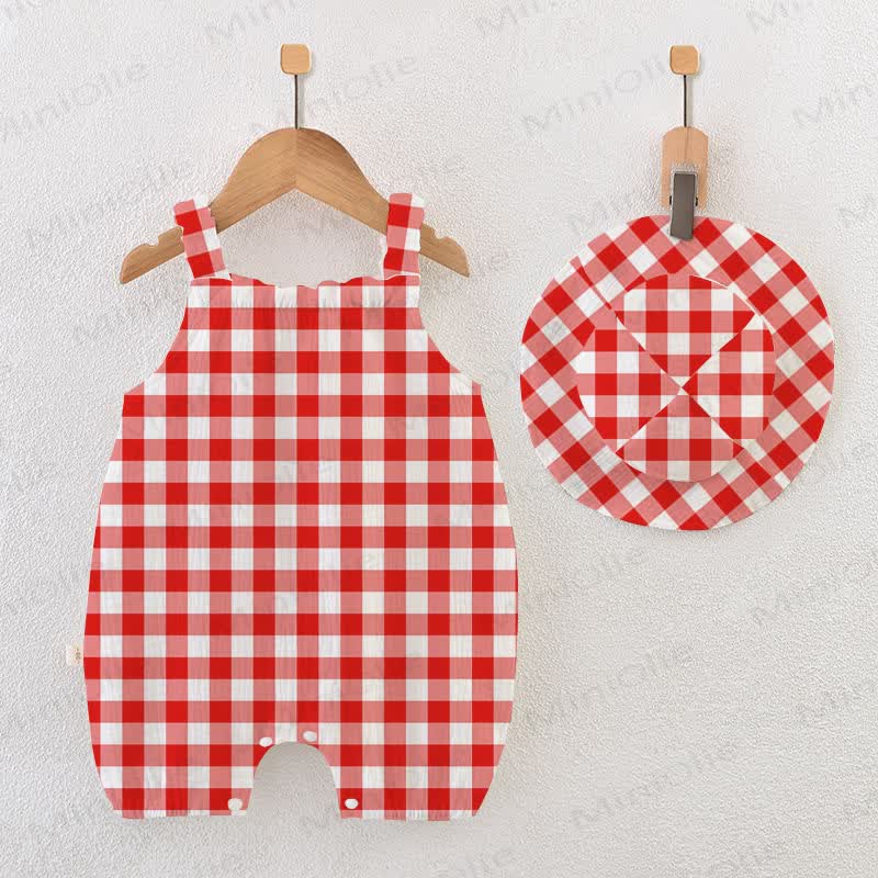 Baby Girls Red Plaid Romper with Hat - White - 18-24M - image 1