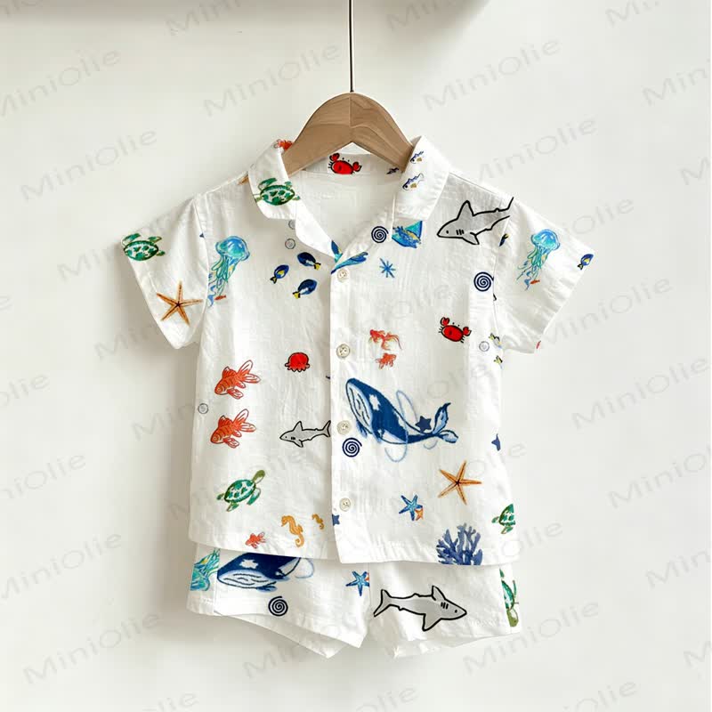 Toddler Boys Marine Print Shirt and Shorts 2-piece Set - White - 3-5T - image 1