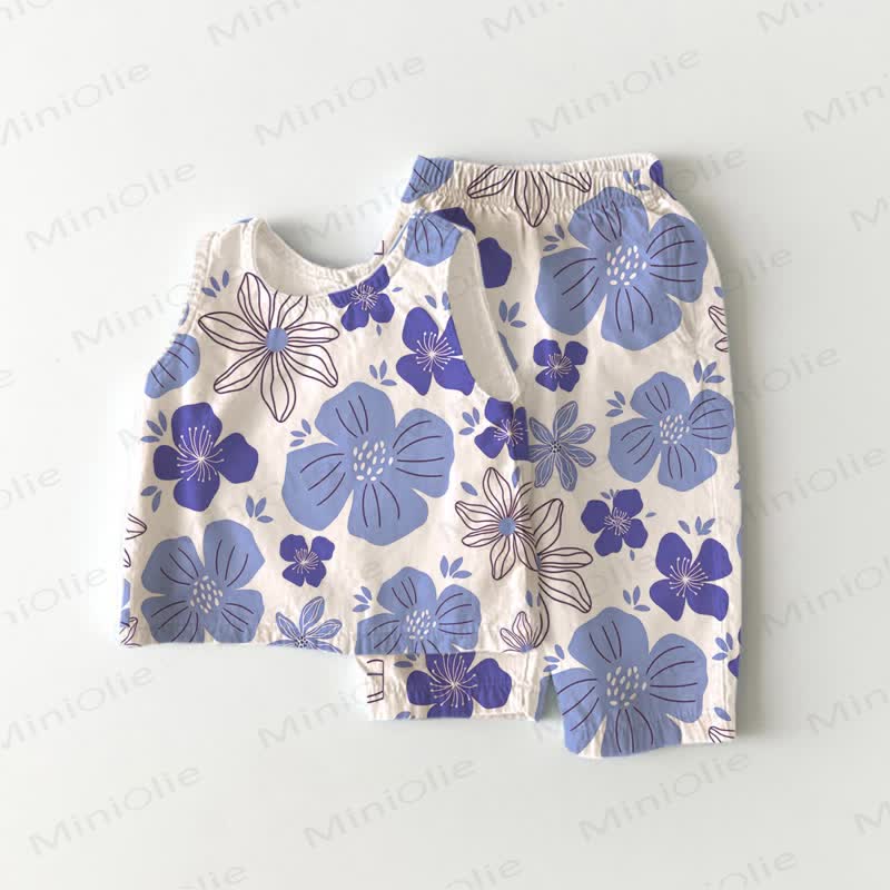 Baby Girls White Full-print Flower 2-piece Sleeveless Set - White - 3-4T - image 1
