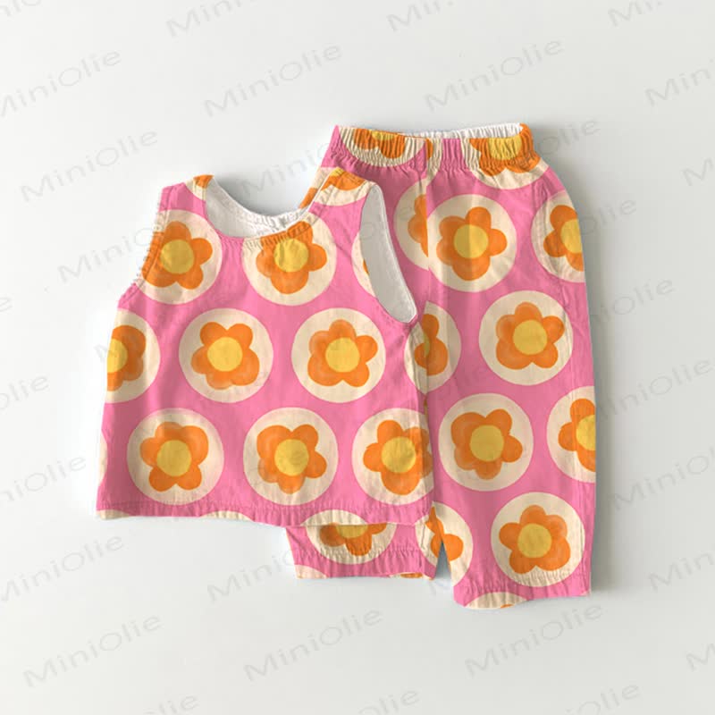 Baby Girls Pink Full-print Flower 2-piece Sleeveless Set - Pink - 3-4T - image 1