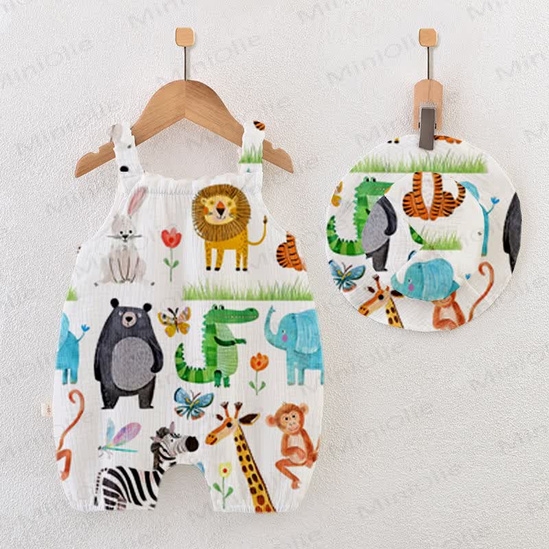 Baby Zoo Print Romper with Hat - White - 18-24M - image 1