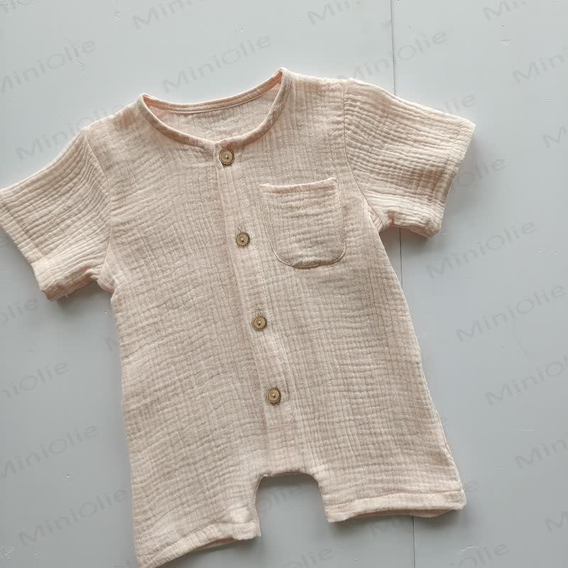 Baby Cotton Solid Color Button Front Romper - Apricot - 18-24M - image 3