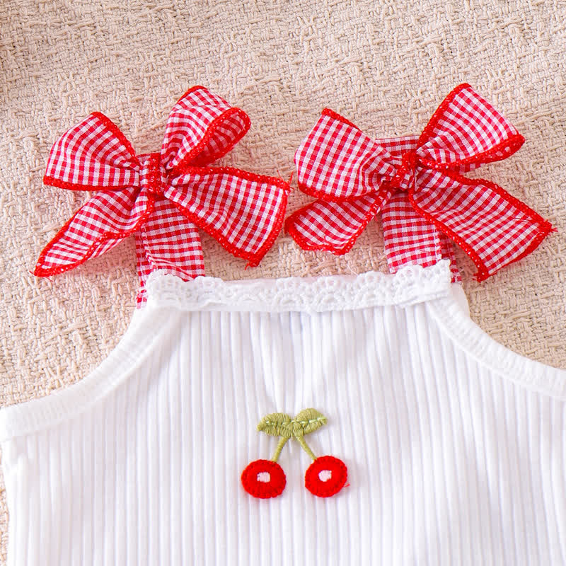 Baby Toddler Girl White Cherry Sleeveless Top and Denim Shorts 2-piece Set - image 3