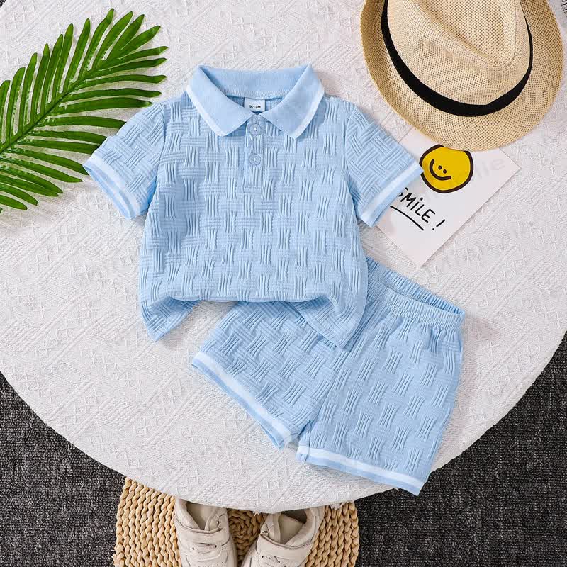 Toddler Baby Textured Polo Tee and Shorts 2-piece Set - Blue - 7Y - image 2