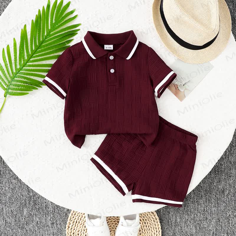 Toddler Baby Textured Polo Tee and Shorts 2-piece Set - Maroon - 7Y - image 5
