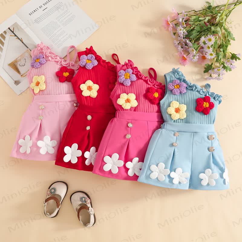 Baby Toddler Girls Floral One-Shoulder Sleeveless Top and Shorts 2-piece Set - image 1