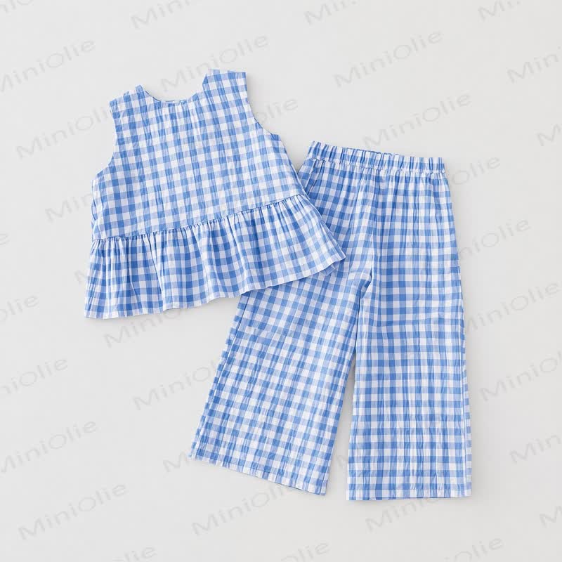 Baby Toddler Green/Blue Plaid Sleeveless Top and Pants 2-piece Set - image 2