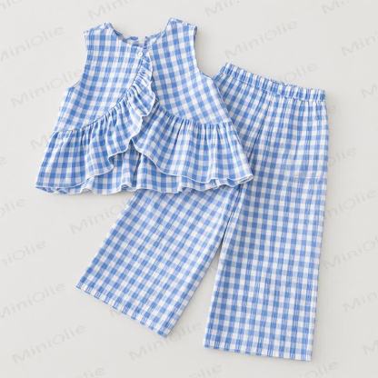 Baby Toddler Green/Blue Plaid Sleeveless Top and Pants 2-piece Set - Blue - 2-3T - image 1