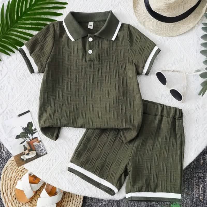 Toddler Baby Textured Polo Tee and Shorts 2-piece Set - Olive - 7Y - image 8