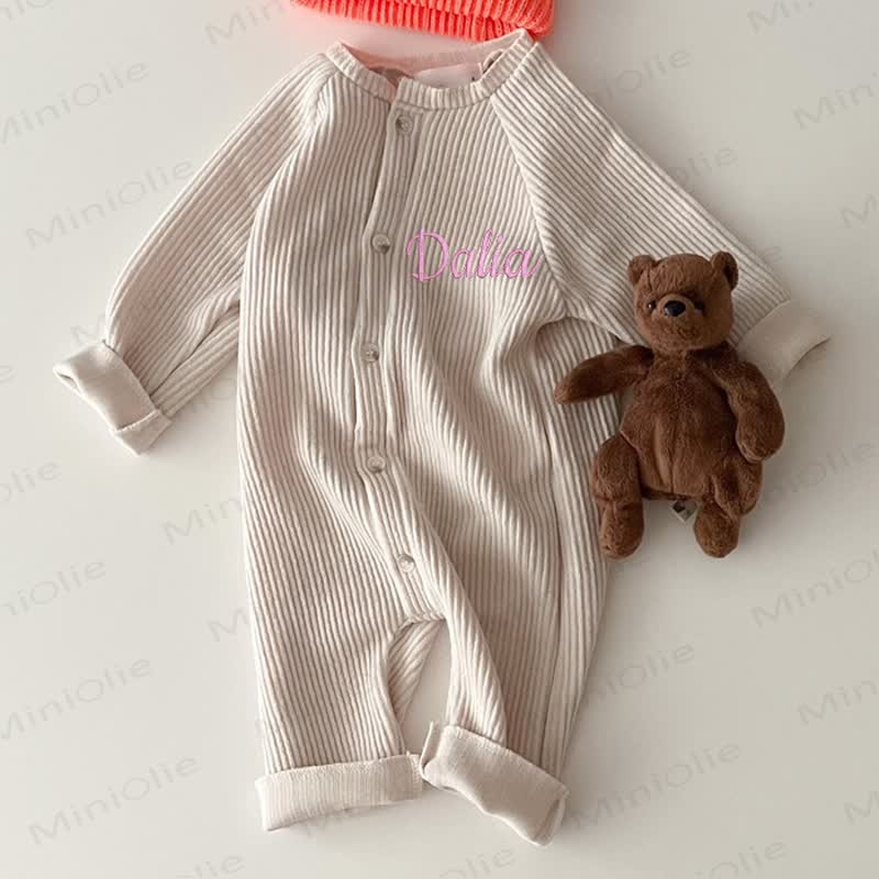 Personalized Baby Name Ribbed Romper - Beige - 2-3T - image 3