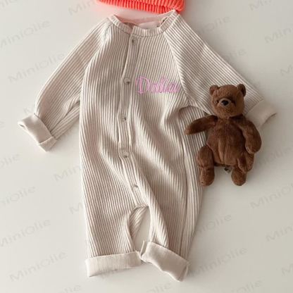 Personalized Baby Name Ribbed Romper - Beige - 2-3T - image 3
